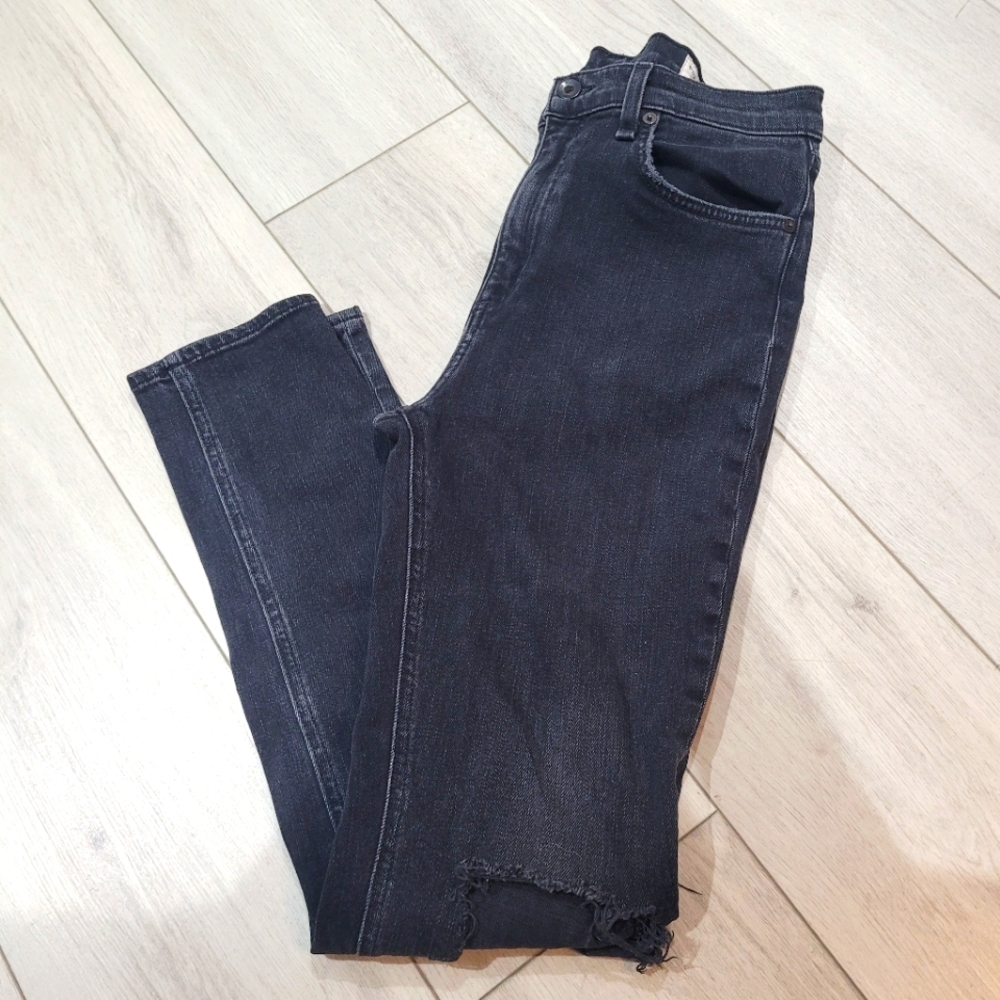 Rag & Bone Womens Distressed High Rise Stretch Ankle Skinny Jeans 28 Faded Black